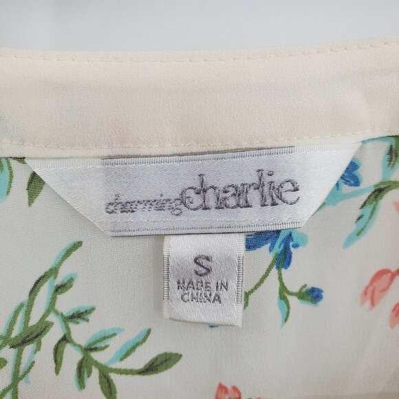 Charming Charlie Womens Floral Sleeveless Tank Top Blouse Sz S White V-Neck - Picture 6 of 11